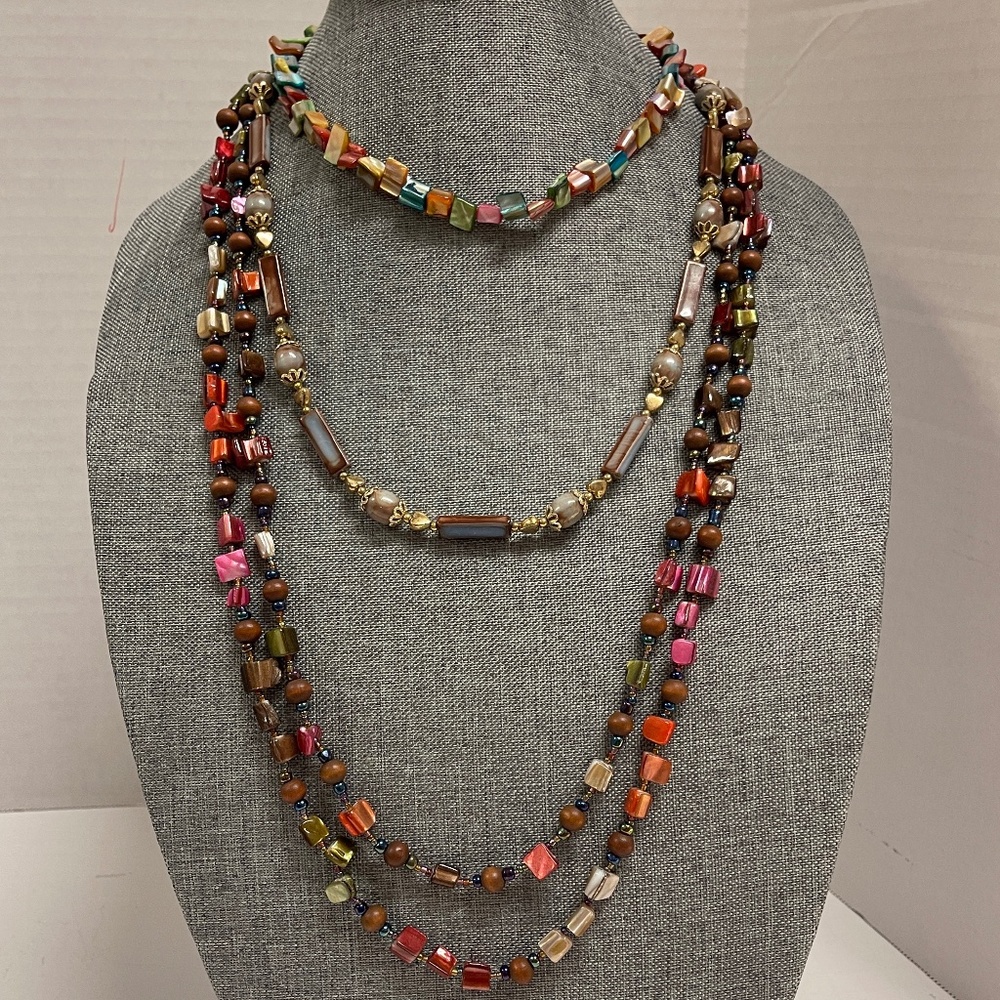 3 Vintage Chipped Stone and Bead Boho Vintage Necklaces and Choker